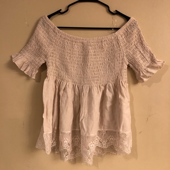 Charlotte Russe Tops - Beige Top with off the shoulder sleeves